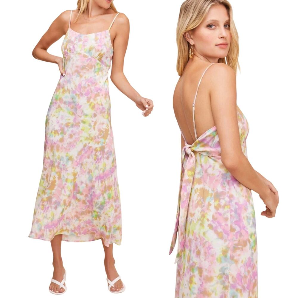 Anthropologie ASTR Charisma Slip Dress Tie Dye Printed Midi Pink Womens Large